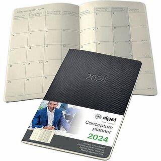 Sigel Buchkalender C2684, Conceptum, 1M/2S, 12 Monate, 13,5x21 cm, schwarz, 2026
