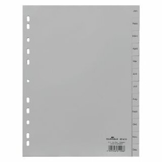 Register Durable 6514 Jan-Dez, A4, aus Kunststoff, 12 Blatt, grau