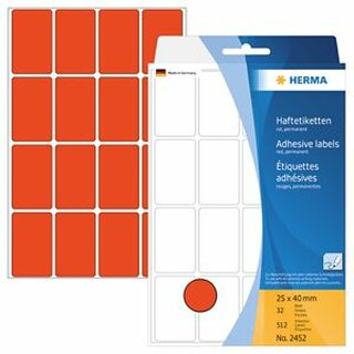Universal-Etiketten Herma 2452, 25 x 40mm (LxB), rot, 512 Stck