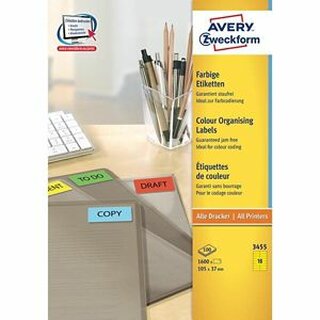 Etiketten Avery Zweckform 3455, 105 x 37mm (LxB), gelb, 100Bl/1.600 Stck