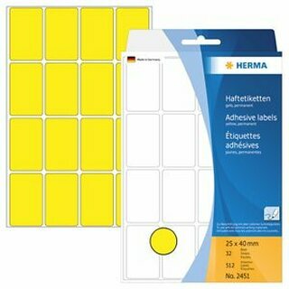 Universal-Etiketten Herma 2451, 25 x 40mm (LxB), gelb, 512 Stck