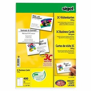 Visitenkarten Sigel 3C LP791, 85 x 55mm, 190g, blanko, wei, 400 Stck