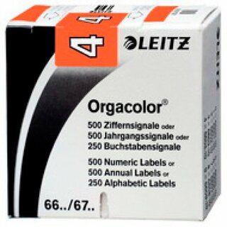 Ziffernsignal Leitz 6604/1, Orgacolor, Ziffer 4, orange, 500 Stck