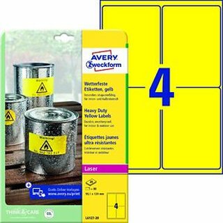 Etiketten Avery Zweckform L6127-20, 99,1 x 139  mm, wetterfest, gelb, 80 Stck