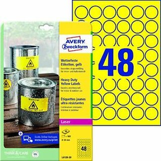 Folien-Etiketten Avery Zweckform L6128, wetterf. D 30mm, gelb 20Bl/960St