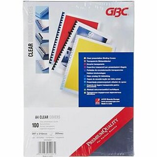 GBC Einbanddeckel HiClear CE012080E, PVC, A4, 0,2 mm, glasklar. 1000 Stck