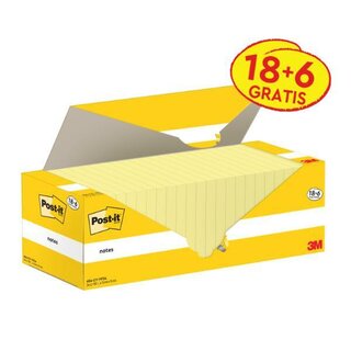 Post-It Notes 654-VP24, 76 x 76 mm, PEFC, 100 Blatt, gelb, 24 Stck