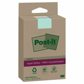 Post-It Haftnotizen 4645-RSSCOL4, 102x152mm, Recycling, 45 Blatt, sort., 4 Stck