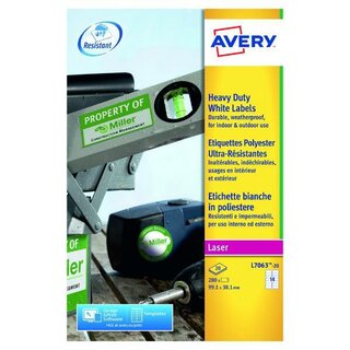 Avery Etiketten L7063-20, Polyester, 99,1 x 38,1 mm, wei, 280 Stck