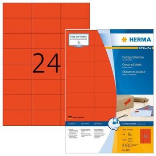 Herma 4407 Etiketten permanent 70x37 mm Rot 2400 Stück