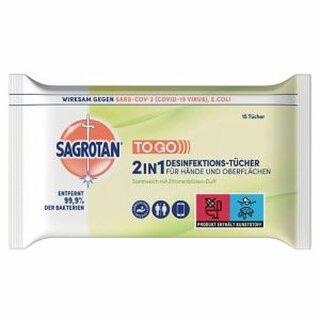 Sagrotan Desinfektionstcher 2in1, Zitronenbltenduft, 15 Stck