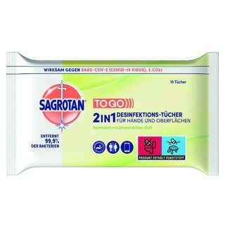 Sagrotan Desinfektionstcher 2in1, Zitronenbltenduft, 15 Stck