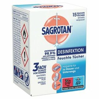 Sagrotan Desinfektions-Feuchttcher, einzeln verpackt, 15 Stck