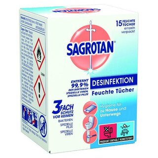 Sagrotan Desinfektions-Feuchttcher, einzeln verpackt, 15 Stck