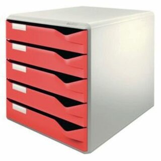 Schubladenbox Leitz 5280, 5 Schubladen, lichtgrau/rot