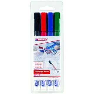 CD/DVD-Marker edding 8400, permanent, Strichstrke: 0,5-1mm, 4er Etui