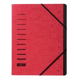Ordnungsmappe Pagna 40059, 12 Fächer, mit Gummizug, rot